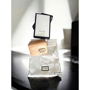 Gucci Authentic Leather Card Holder Wallet Black‎ GG Monogram Box Dust Bag Set